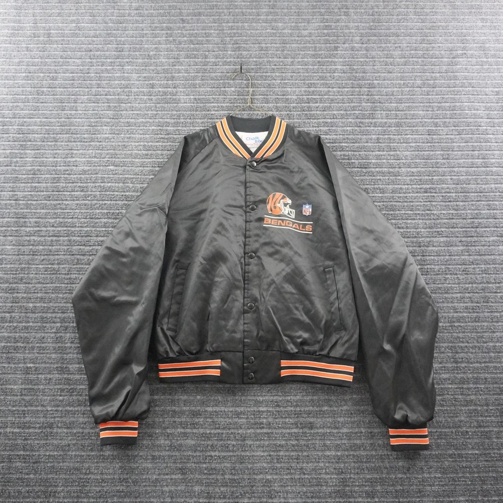 Vintage 80s Chalk Line Cincinnati Bengals Bomber Jacket Mens XL Black Satin NFL